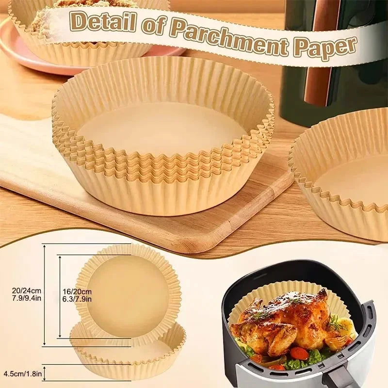 50Pcs Air Fryer Disposable Paper Non-Stick Airfryer Baking Papers Round Air-Fryer Paper Liners Paper Kitchen Accessories