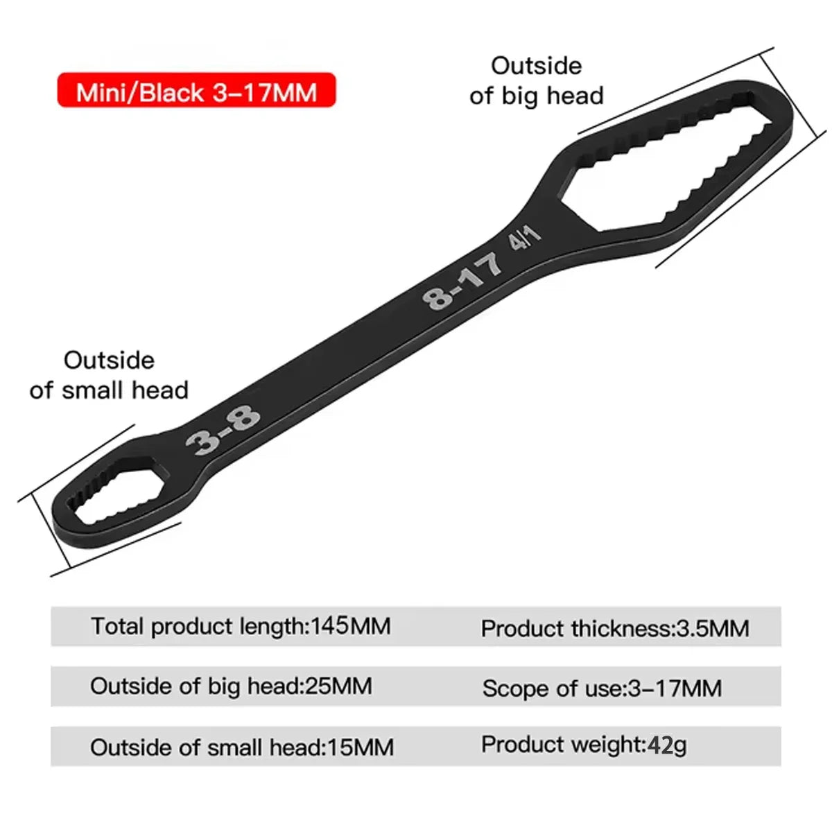 3-17mm 8-22mm Universal Torx Wrench Board Adjustable Double-Head Torx Spanner Self-Tightening Glasses Wrench Multi-Purpose Tools