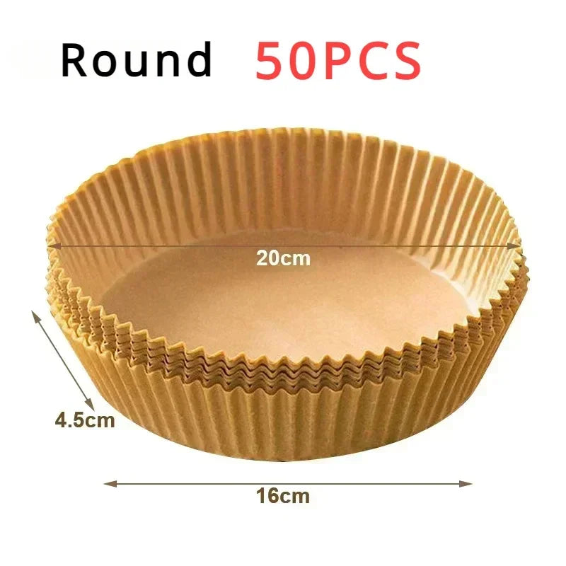 50Pcs Air Fryer Disposable Paper Non-Stick Airfryer Baking Papers Round Air-Fryer Paper Liners Paper Kitchen Accessories