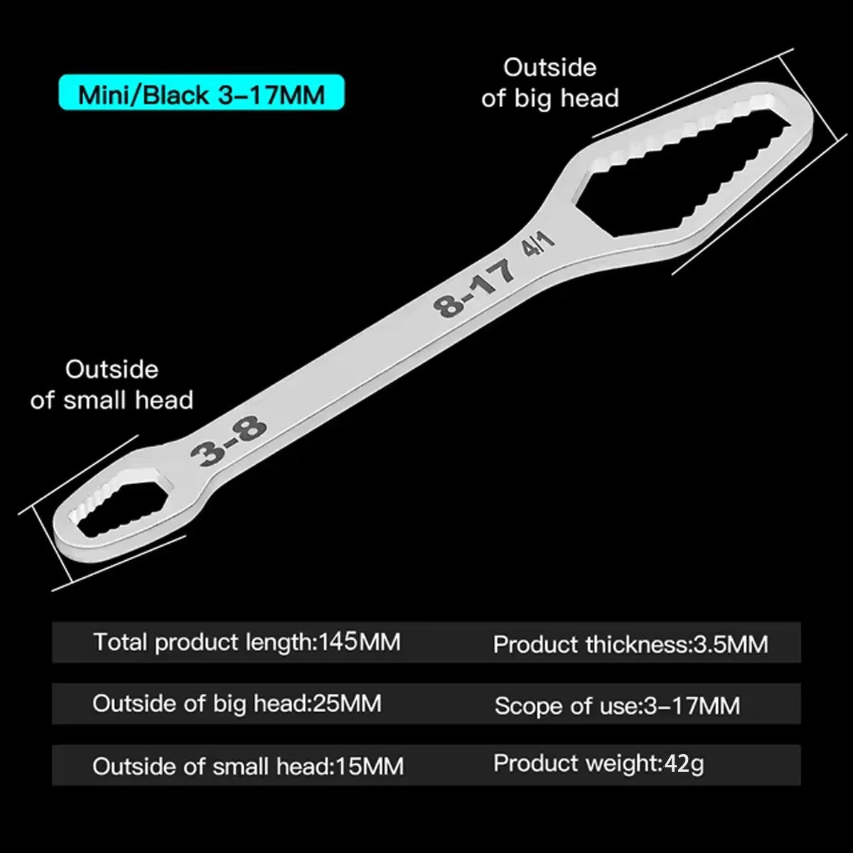 3-17mm 8-22mm Universal Torx Wrench Board Adjustable Double-Head Torx Spanner Self-Tightening Glasses Wrench Multi-Purpose Tools